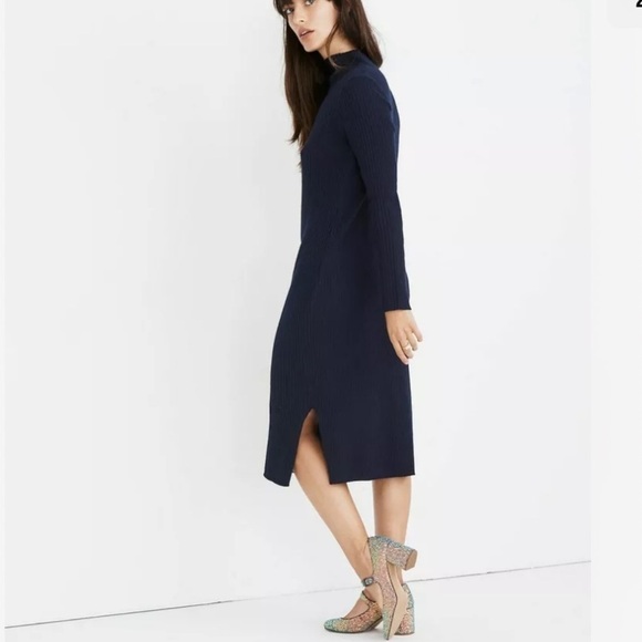 Madewell Ribbed Navy MIDI Dress - Picture 3 of 10